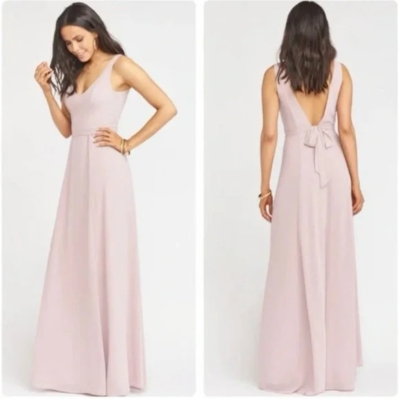 Show Me Your Mumu Jenn Chiffon Maxi Gown Dusty Pink V-Neck Flowing Dress M - Picture 2 of 10